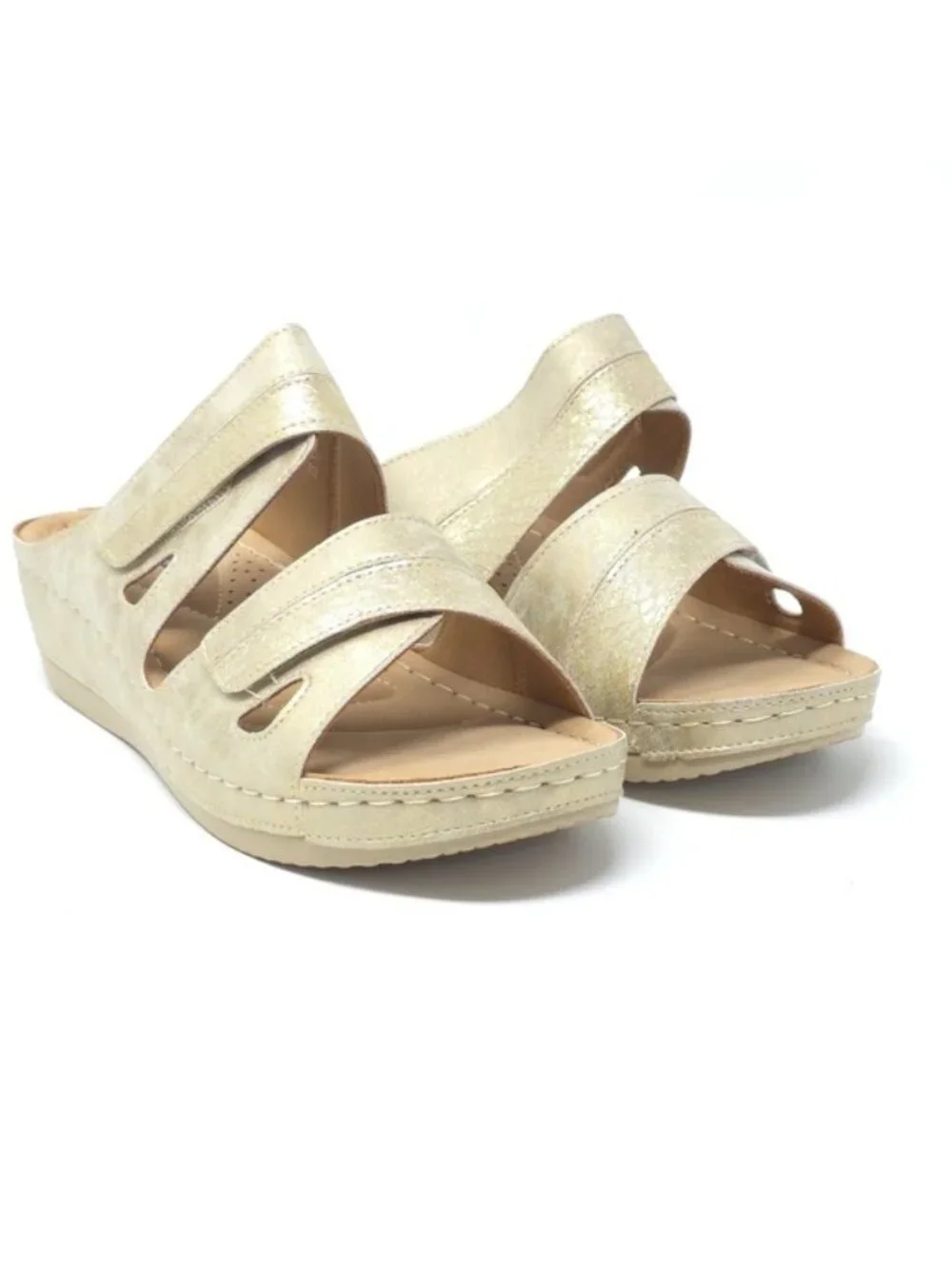 Good Choice Havana Gold Metallic Wedge Slide Sandals Size 10M